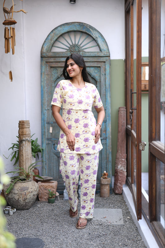 Feeding/Maternity - Hoseiry Cotton Pull up T shirt and Plazzo Set-TP009