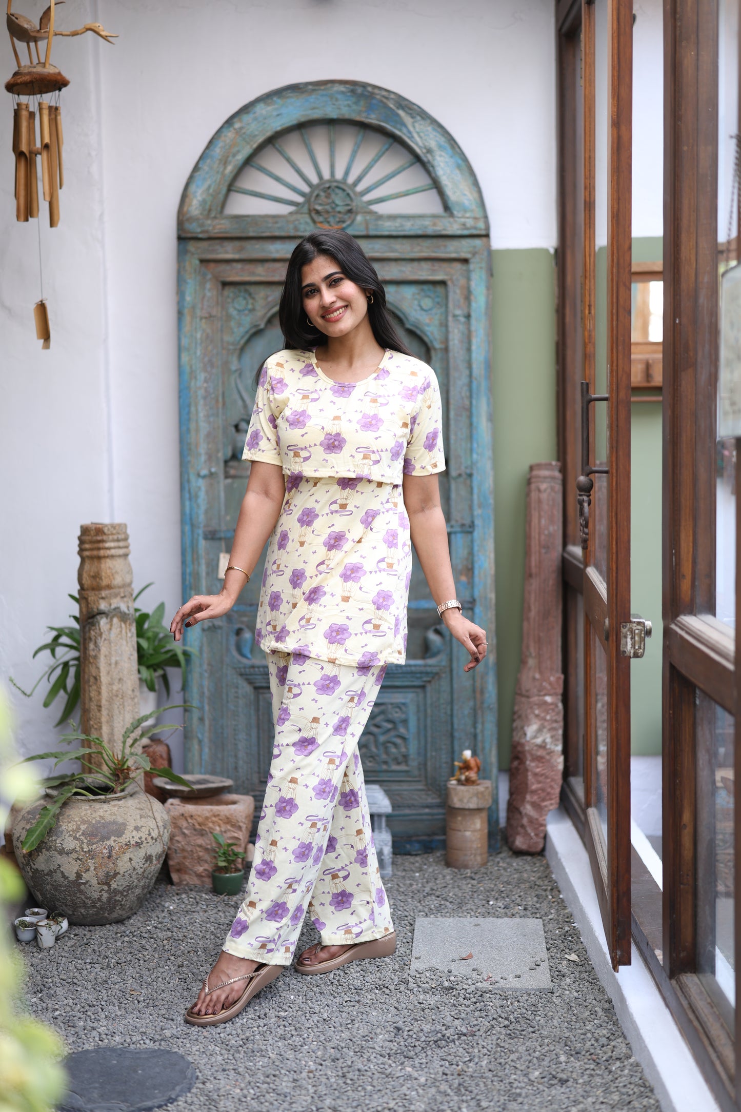 Feeding/Maternity - Hoseiry Cotton Pull up T shirt and Plazzo Set-TP009