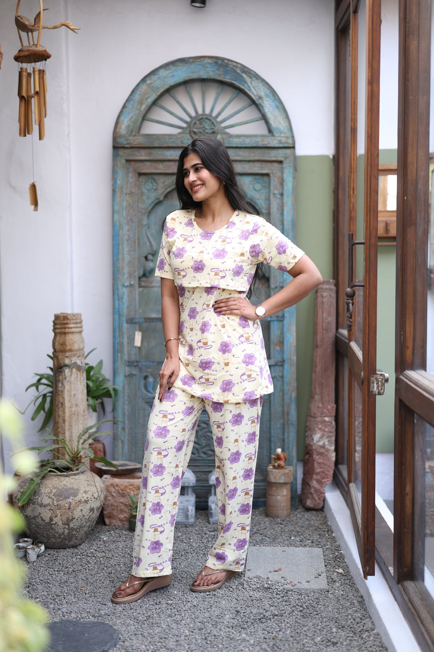 Feeding/Maternity - Hoseiry Cotton Pull up T shirt and Plazzo Set-TP009