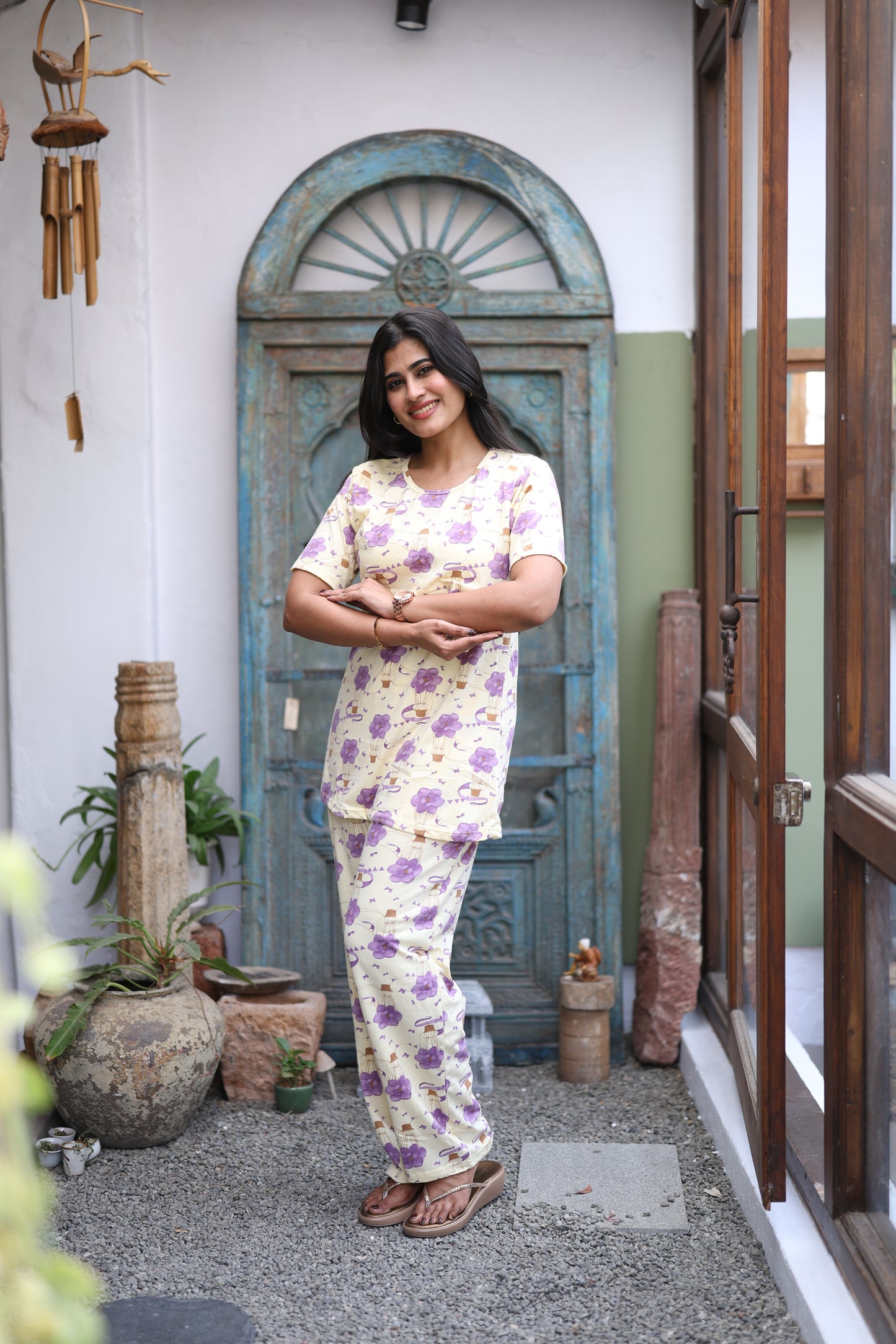 Feeding/Maternity - Hoseiry Cotton Pull up T shirt and Plazzo Set-TP009