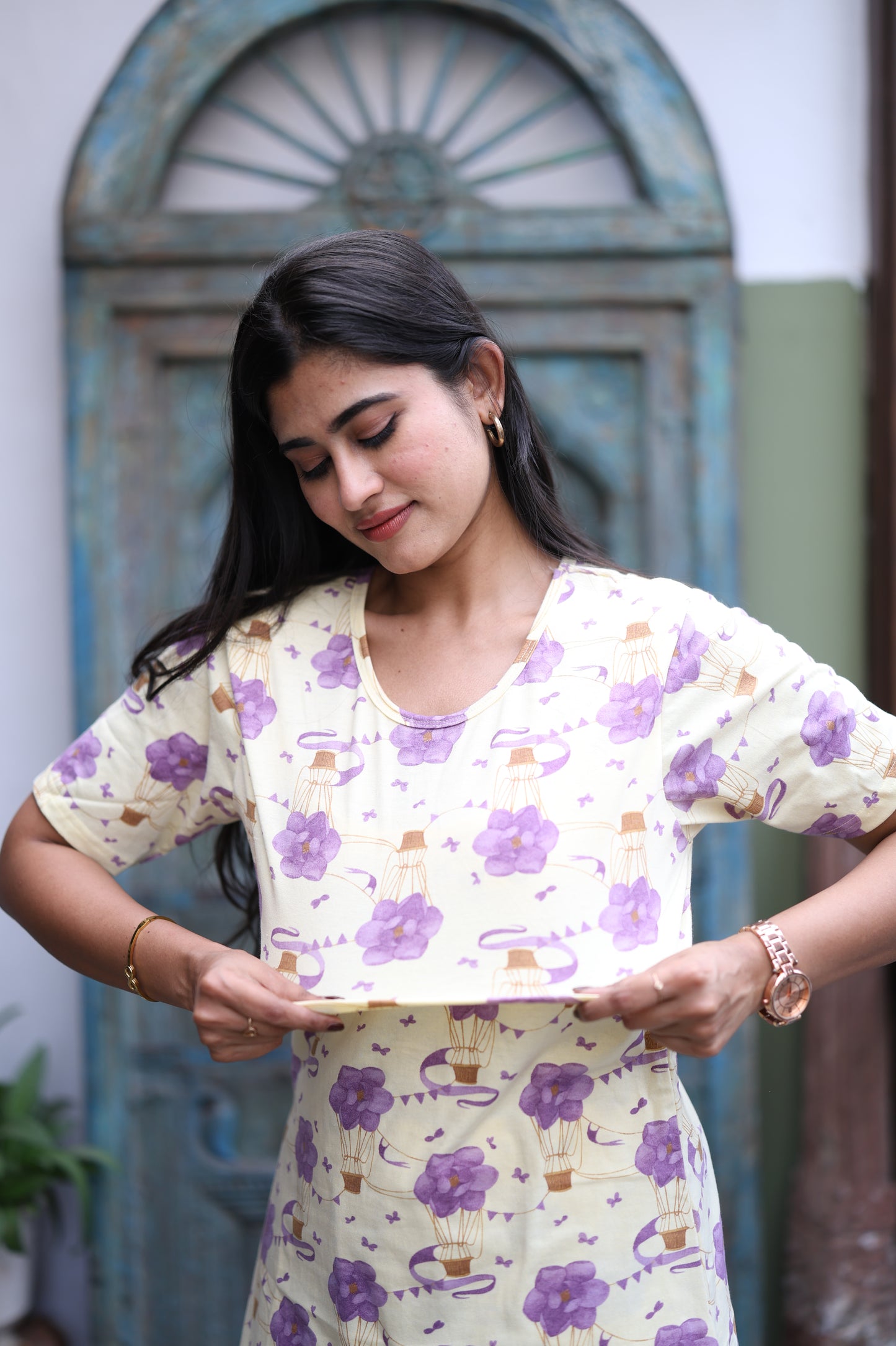 Feeding/Maternity - Hoseiry Cotton Pull up T shirt and Plazzo Set-TP009