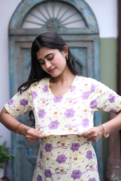 Feeding/Maternity - Hoseiry Cotton Pull up T shirt and Plazzo Set-TP009