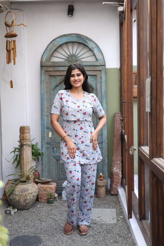 Feeding/Maternity - Hoseiry Cotton Pull up T shirt and Plazzo Set-TP006