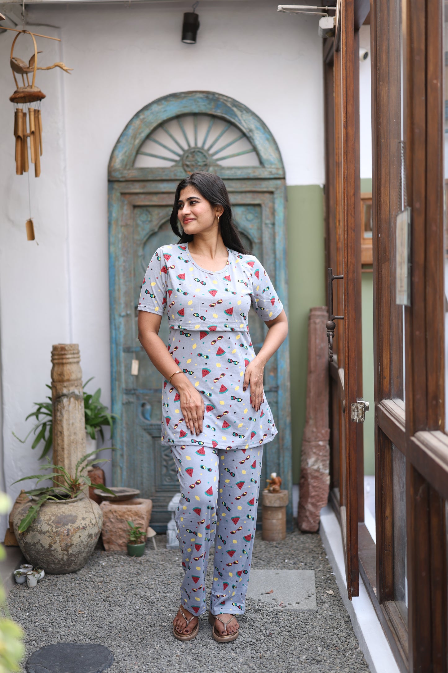 Feeding/Maternity - Hoseiry Cotton Pull up T shirt and Plazzo Set-TP006