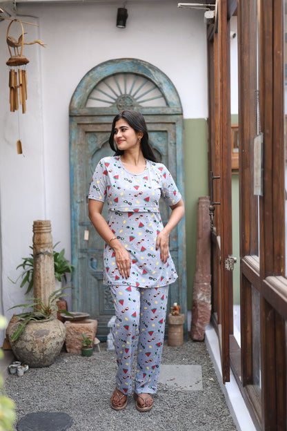 Feeding/Maternity - Hoseiry Cotton Pull up T shirt and Plazzo Set-TP006