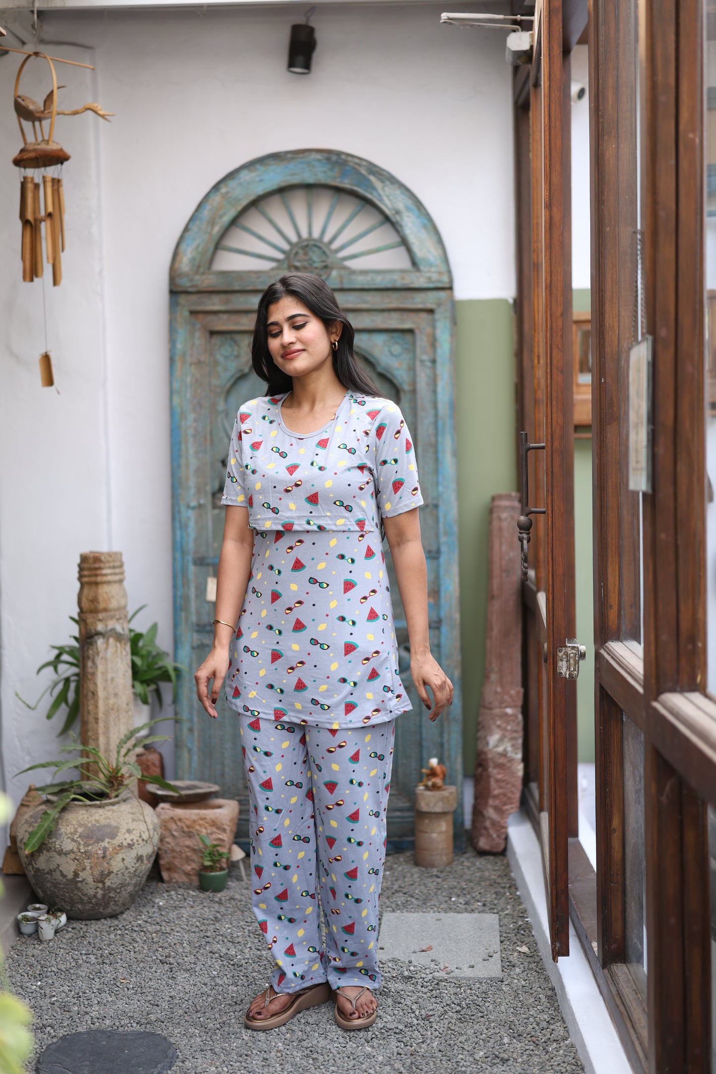 Feeding/Maternity - Hoseiry Cotton Pull up T shirt and Plazzo Set-TP006