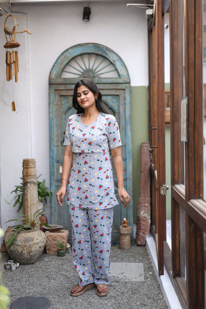 Feeding/Maternity - Hoseiry Cotton Pull up T shirt and Plazzo Set-TP006