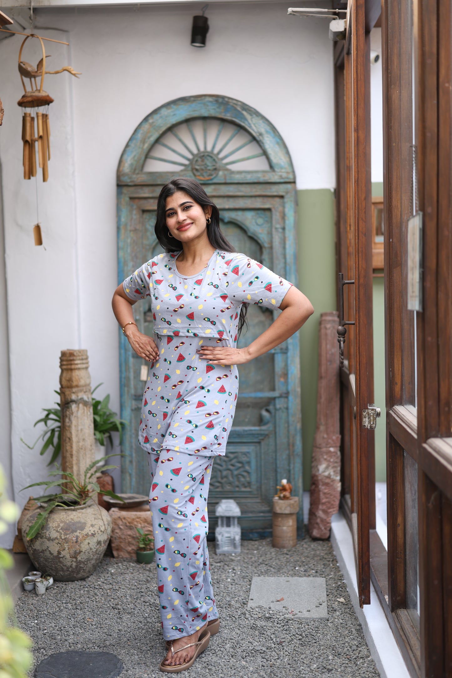 Feeding/Maternity - Hoseiry Cotton Pull up T shirt and Plazzo Set-TP006