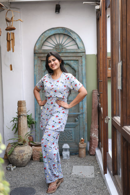 Feeding/Maternity - Hoseiry Cotton Pull up T shirt and Plazzo Set-TP006