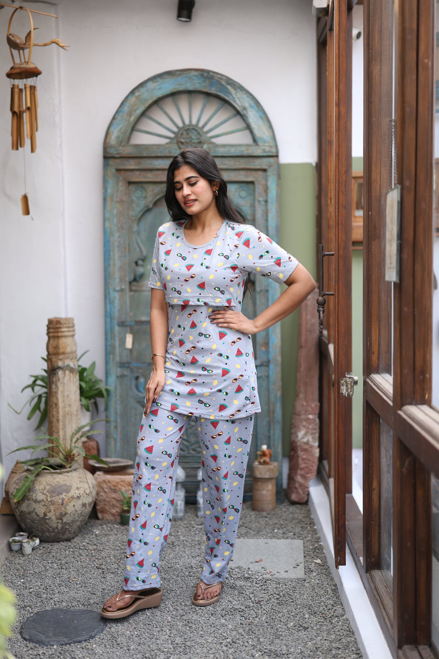 Feeding/Maternity - Hoseiry Cotton Pull up T shirt and Plazzo Set-TP006