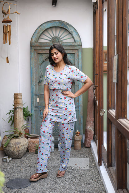 Feeding/Maternity - Hoseiry Cotton Pull up T shirt and Plazzo Set-TP006