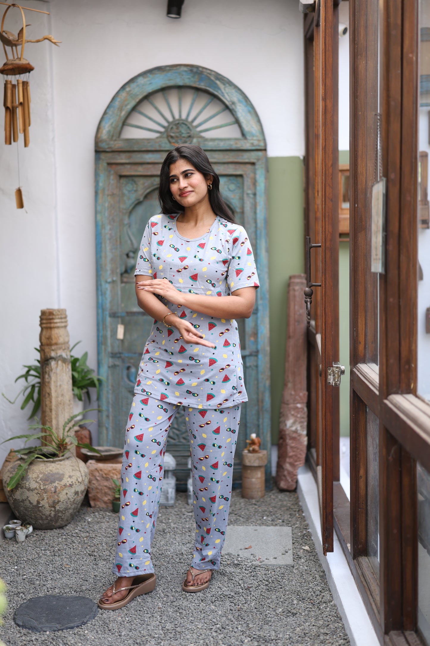Feeding/Maternity - Hoseiry Cotton Pull up T shirt and Plazzo Set-TP006