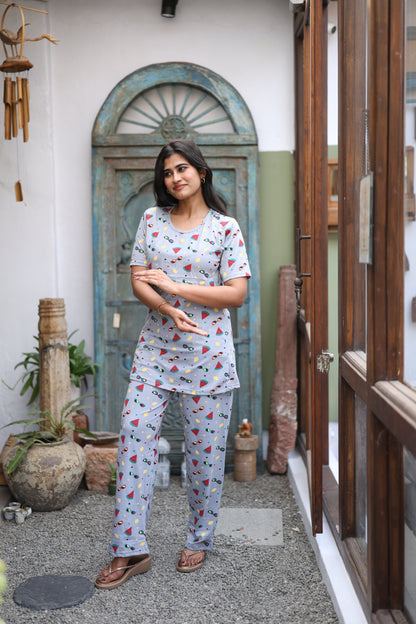 Feeding/Maternity - Hoseiry Cotton Pull up T shirt and Plazzo Set-TP006