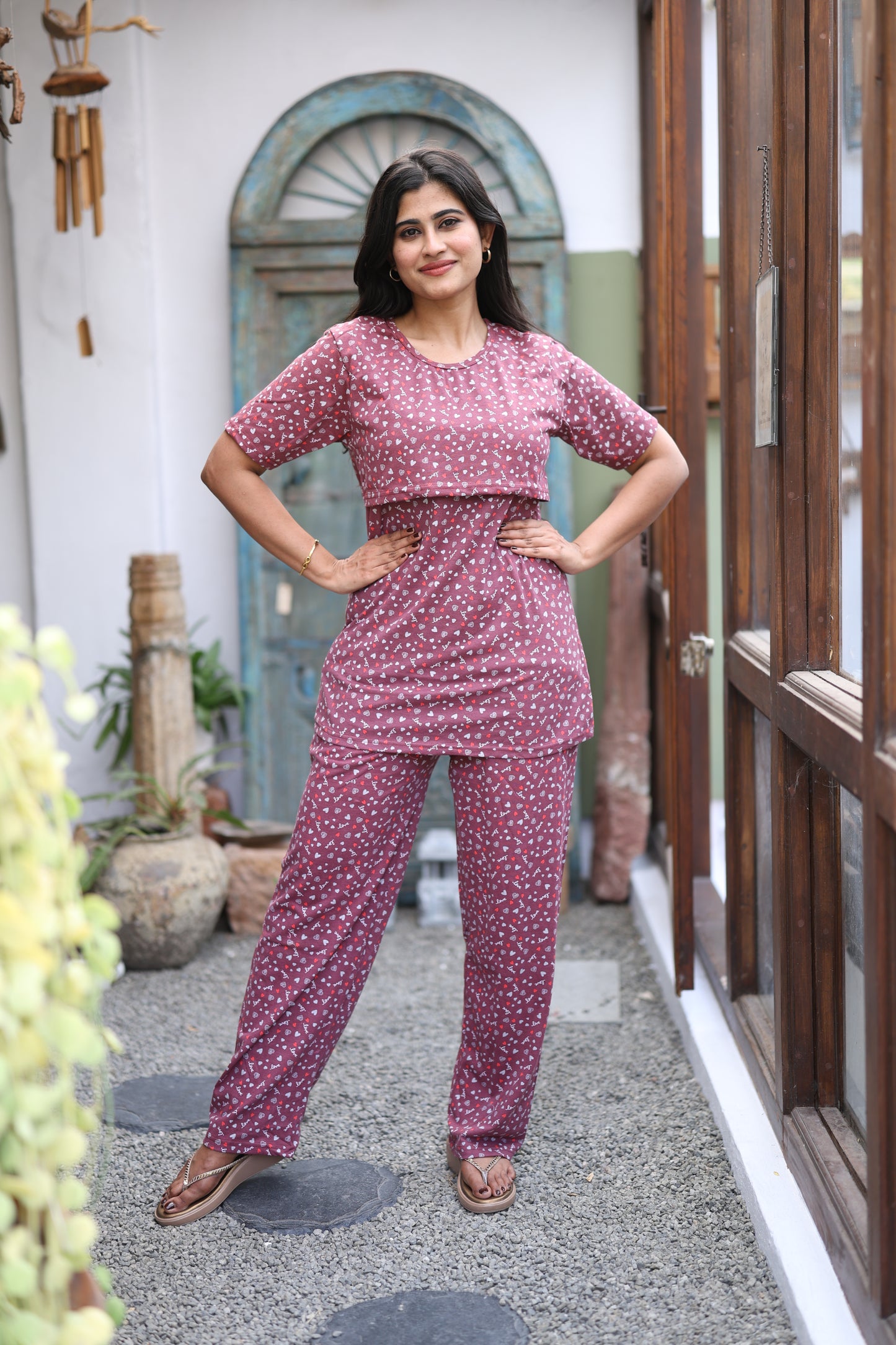 Feeding/Maternity - Hoseiry Cotton Pull up T shirt and Plazzo Set-TP001
