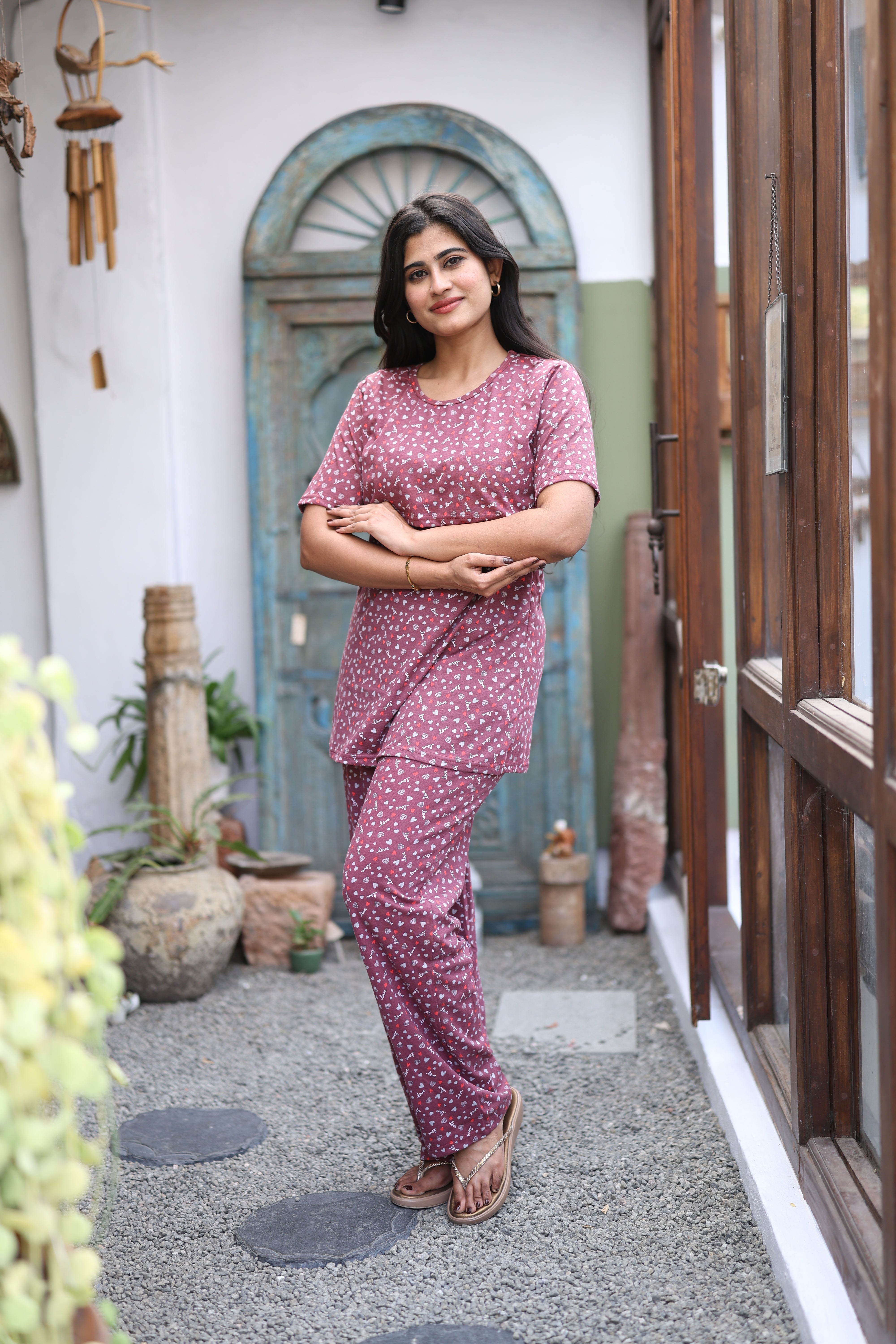 Feeding/Maternity - Hoseiry Cotton Pull up T shirt and Plazzo Set-TP001