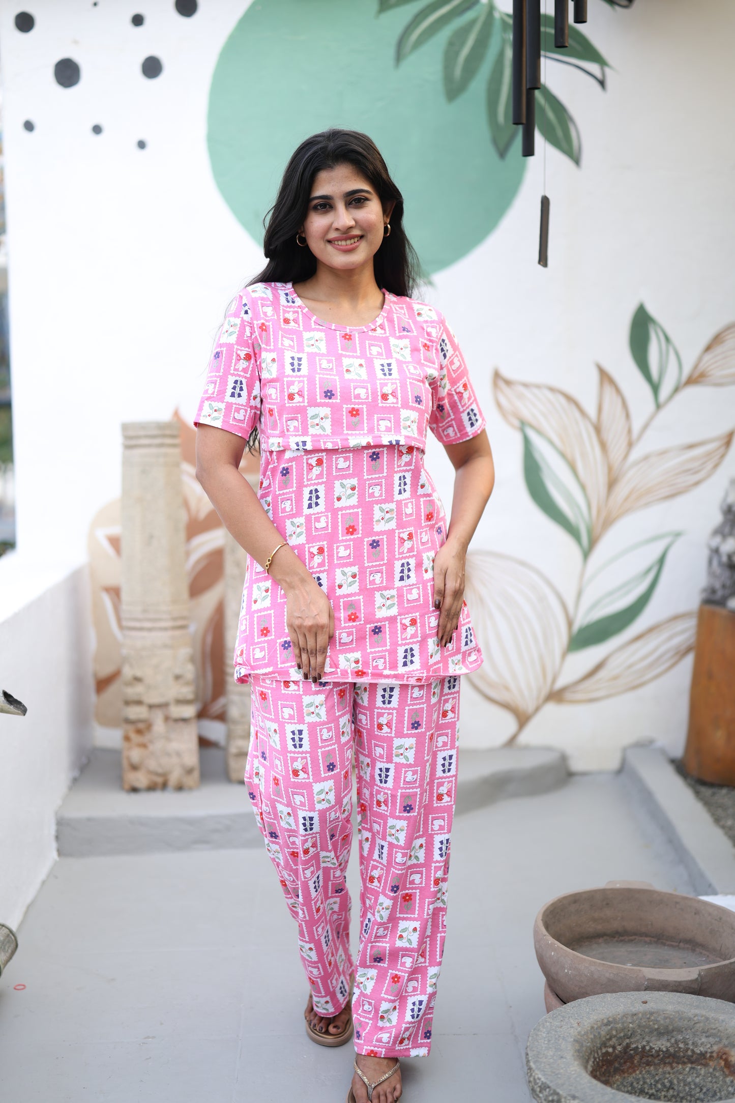 Feeding/Maternity - Hoseiry Cotton Pull up T shirt and Plazzo Set-TP007