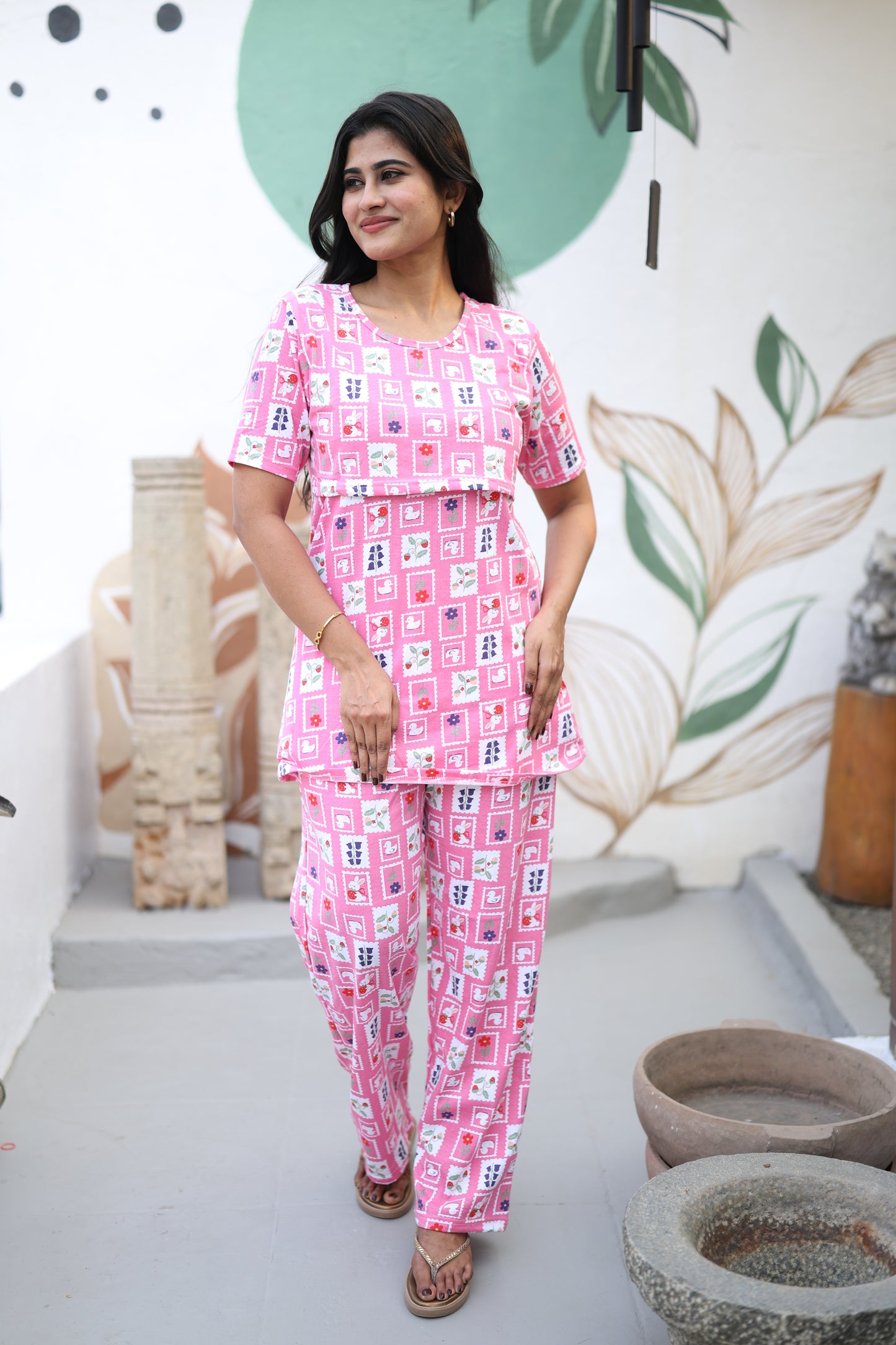 Feeding/Maternity - Hoseiry Cotton Pull up T shirt and Plazzo Set-TP007
