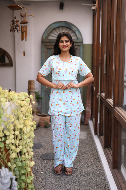 Feeding/Maternity - Hoseiry Cotton Pull up T shirt and Plazzo Set-TP002