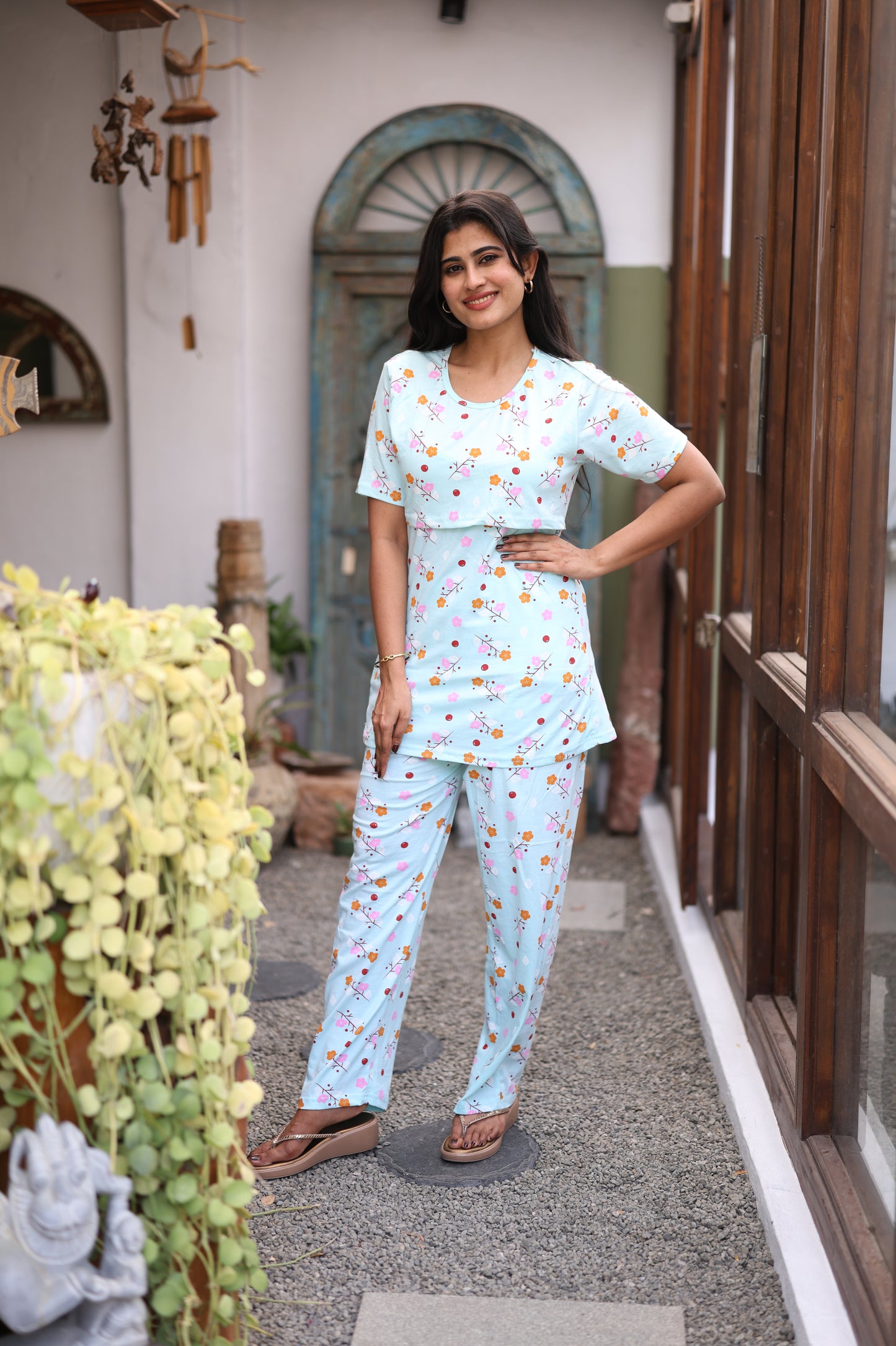 Feeding/Maternity - Hoseiry Cotton Pull up T shirt and Plazzo Set-TP002