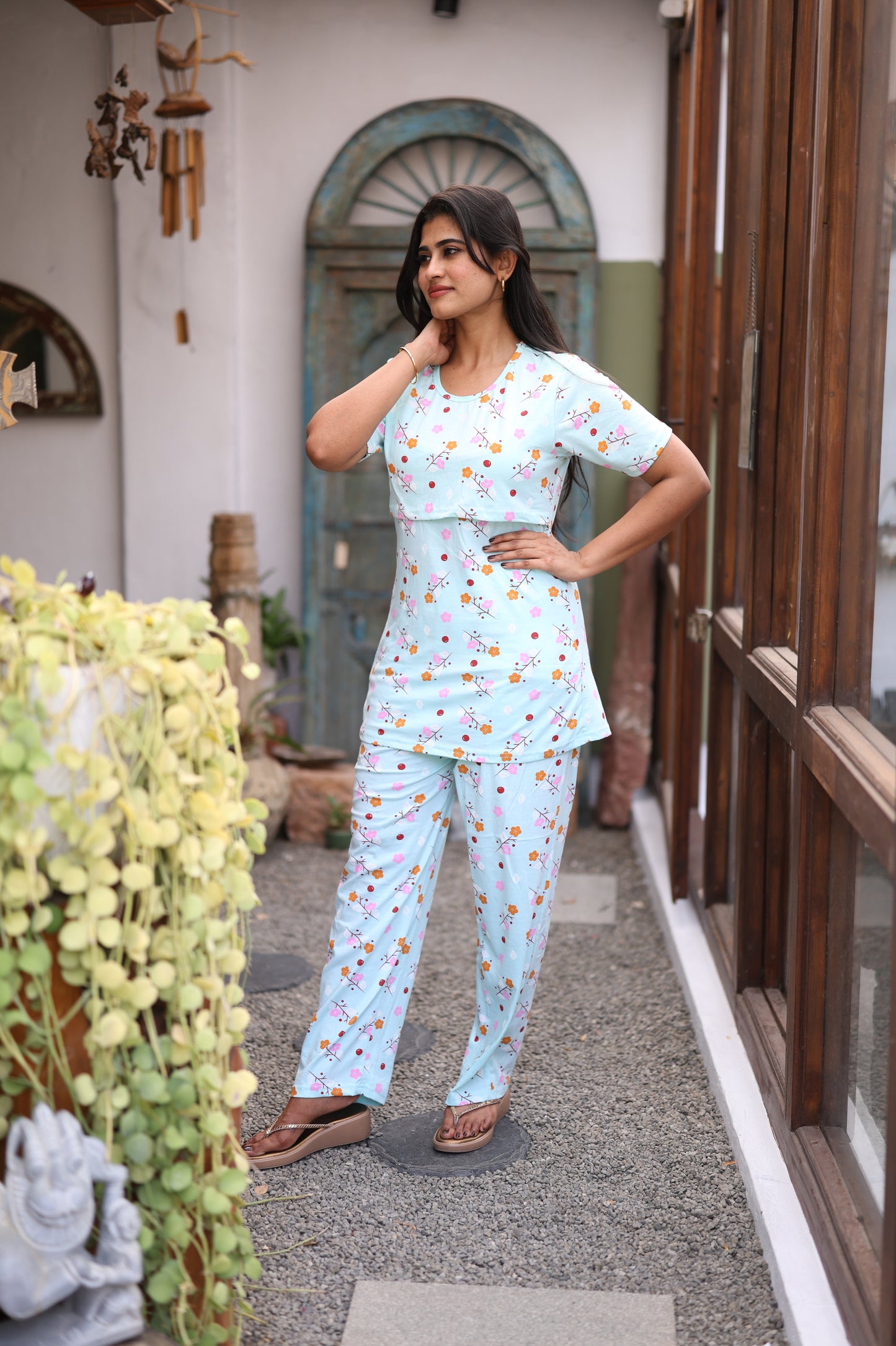 Feeding/Maternity - Hoseiry Cotton Pull up T shirt and Plazzo Set-TP002