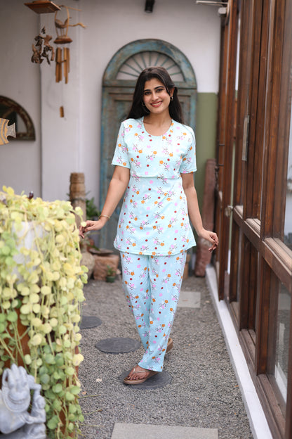 Feeding/Maternity - Hoseiry Cotton Pull up T shirt and Plazzo Set-TP002