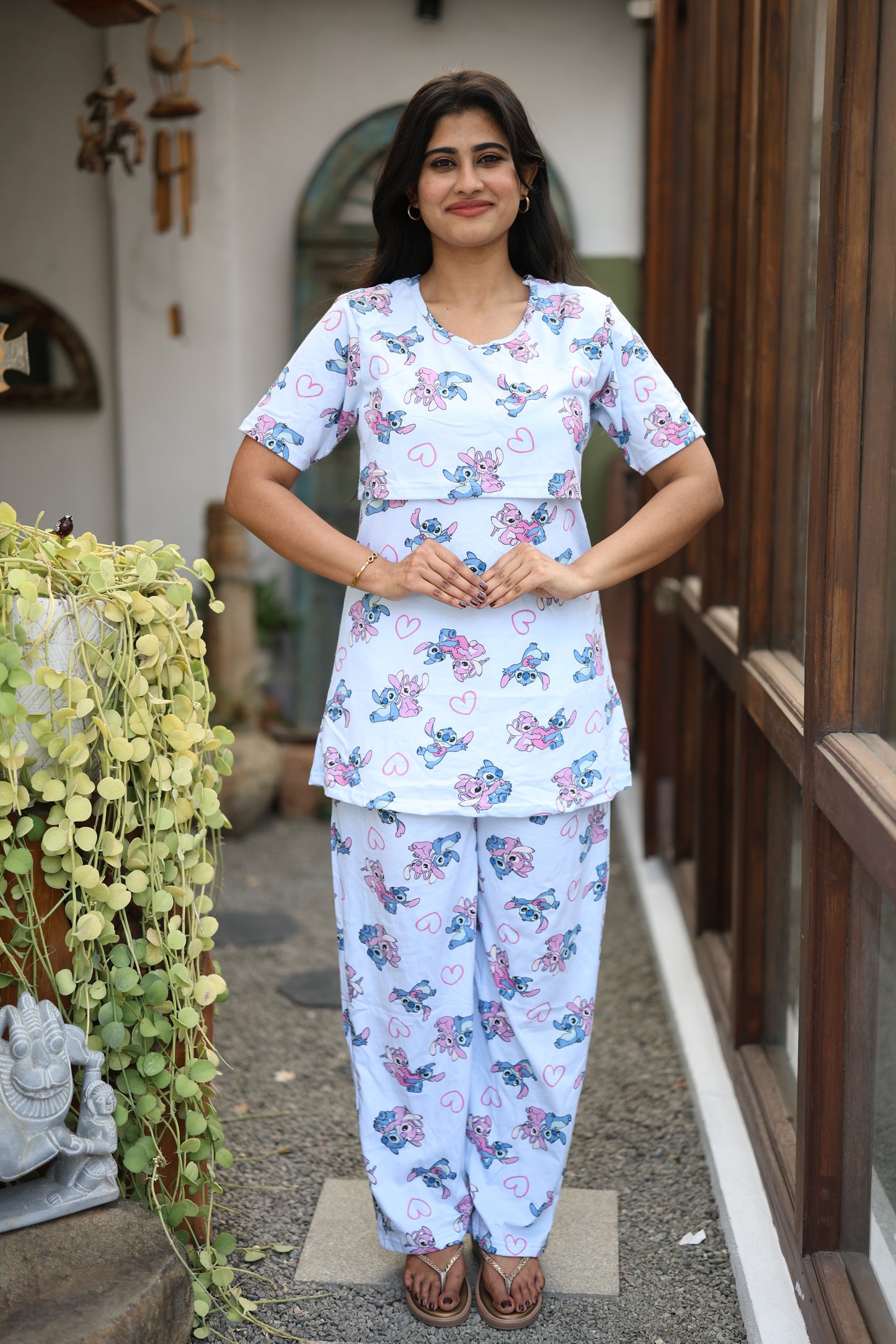 Feeding/Maternity - Hoseiry Cotton Pull up T shirt and Plazzo Set-TP003