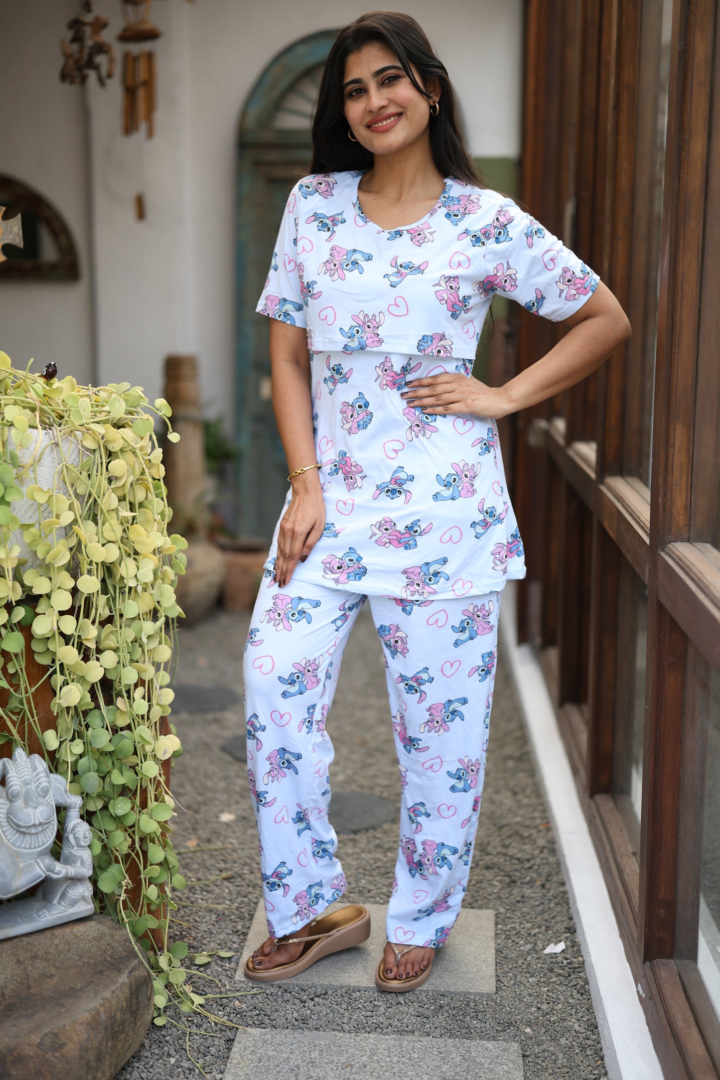 Feeding/Maternity - Hoseiry Cotton Pull up T shirt and Plazzo Set-TP003