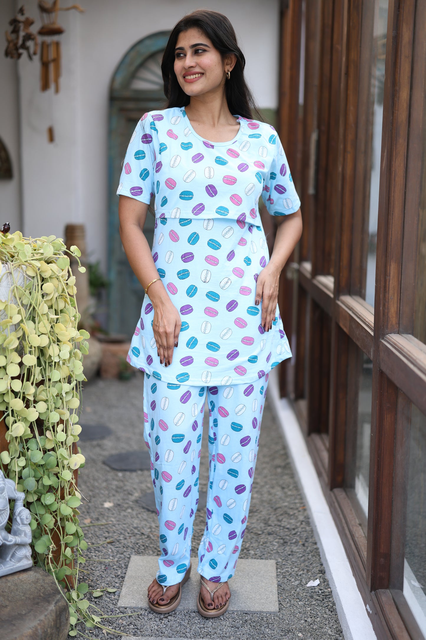 Feeding/Maternity - Hoseiry Cotton Pull up T shirt and Plazzo Set-TP004