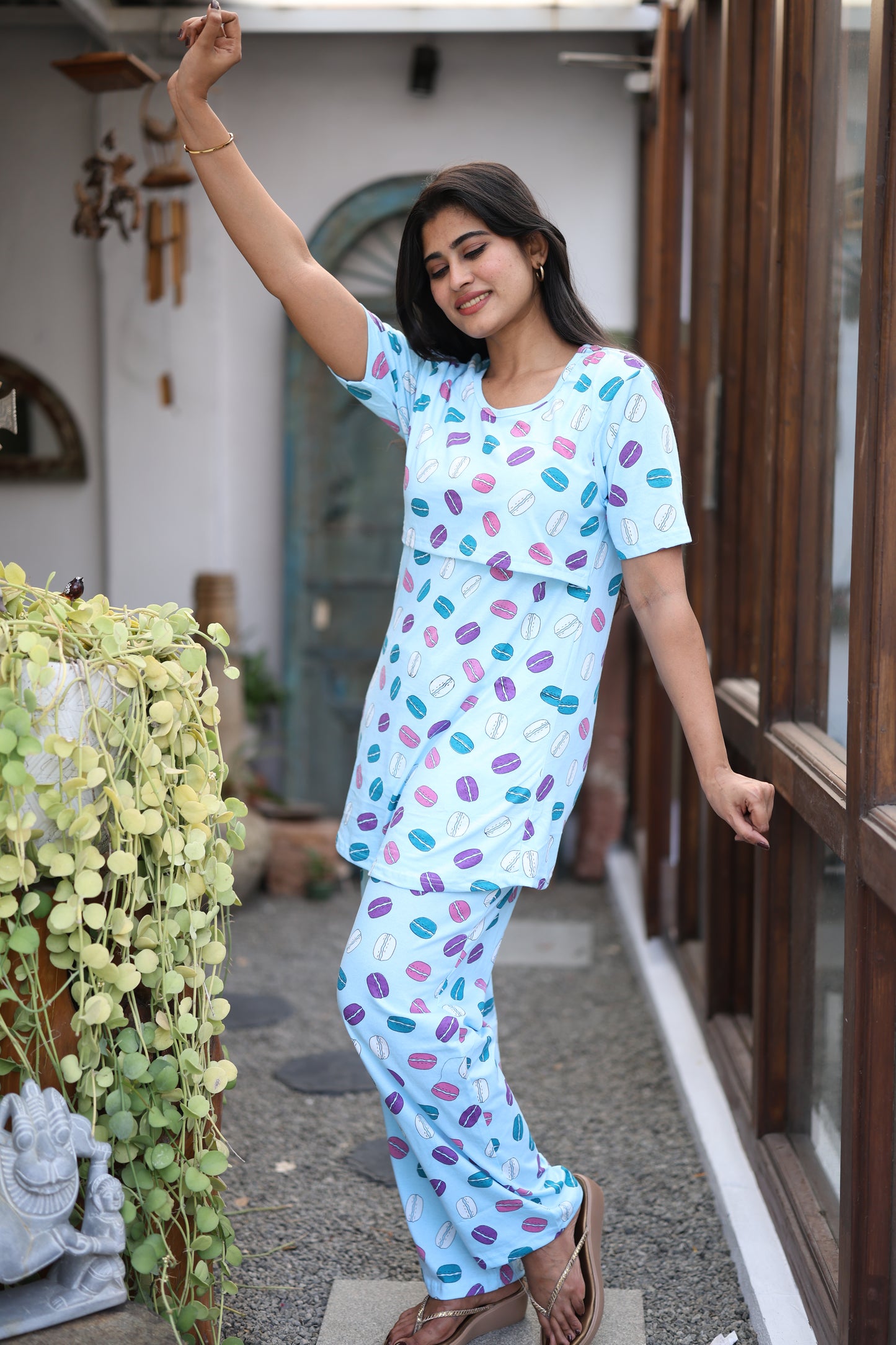 Feeding/Maternity - Hoseiry Cotton Pull up T shirt and Plazzo Set-TP004