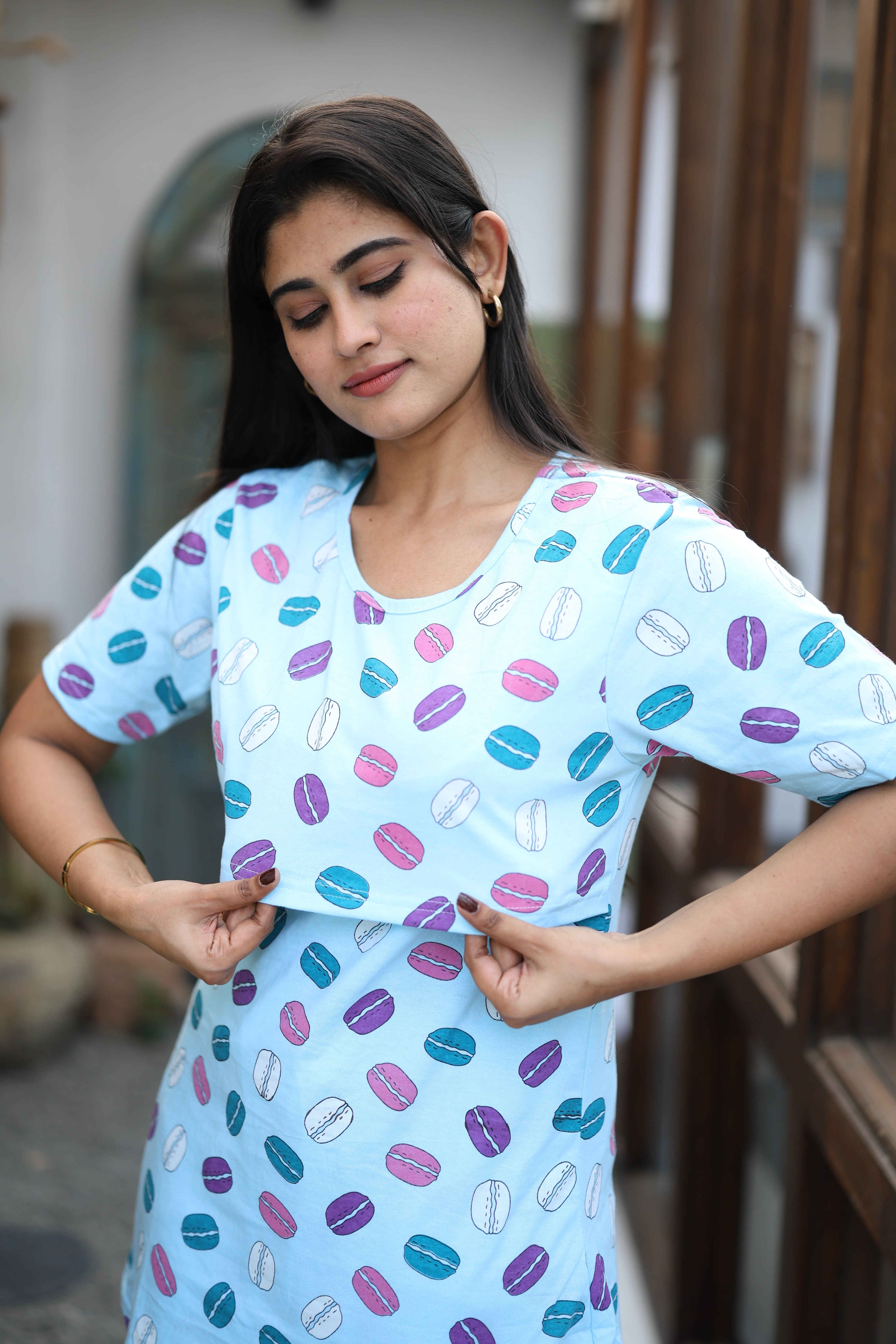 Feeding/Maternity - Hoseiry Cotton Pull up T shirt and Plazzo Set-TP004