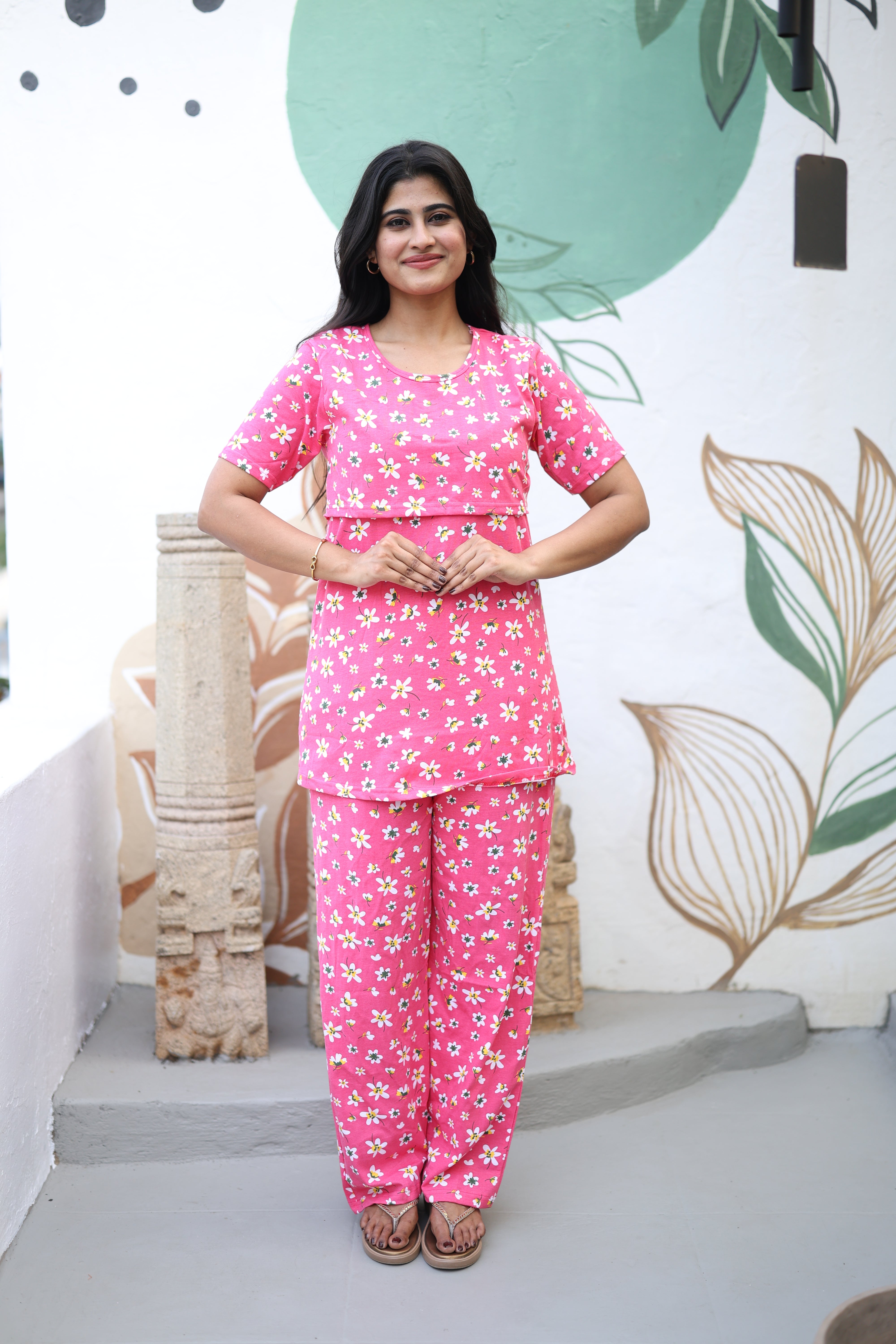 Feeding/Maternity - Hoseiry Cotton Pull up T shirt and Plazzo Set-TP005