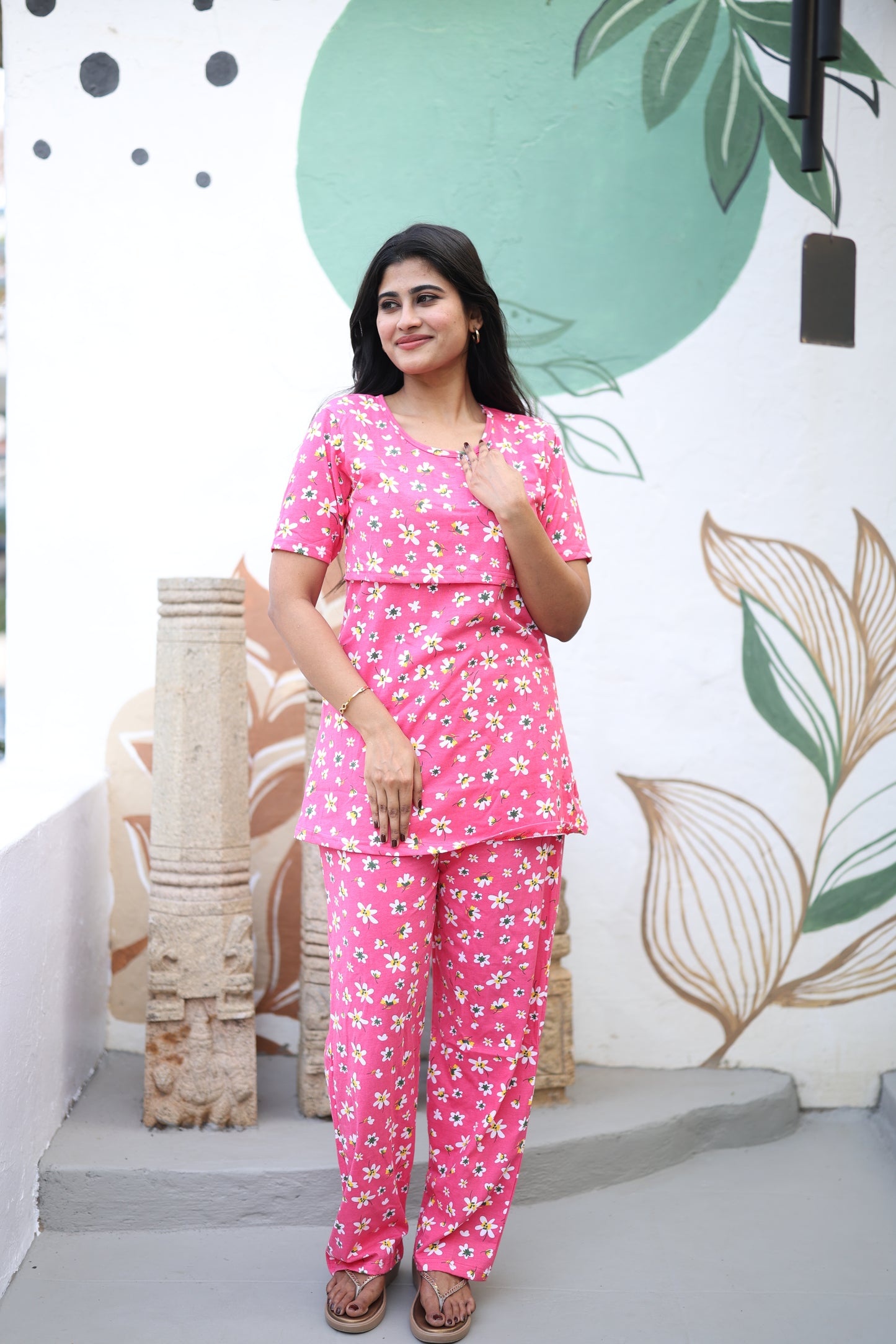 Feeding/Maternity - Hoseiry Cotton Pull up T shirt and Plazzo Set-TP005