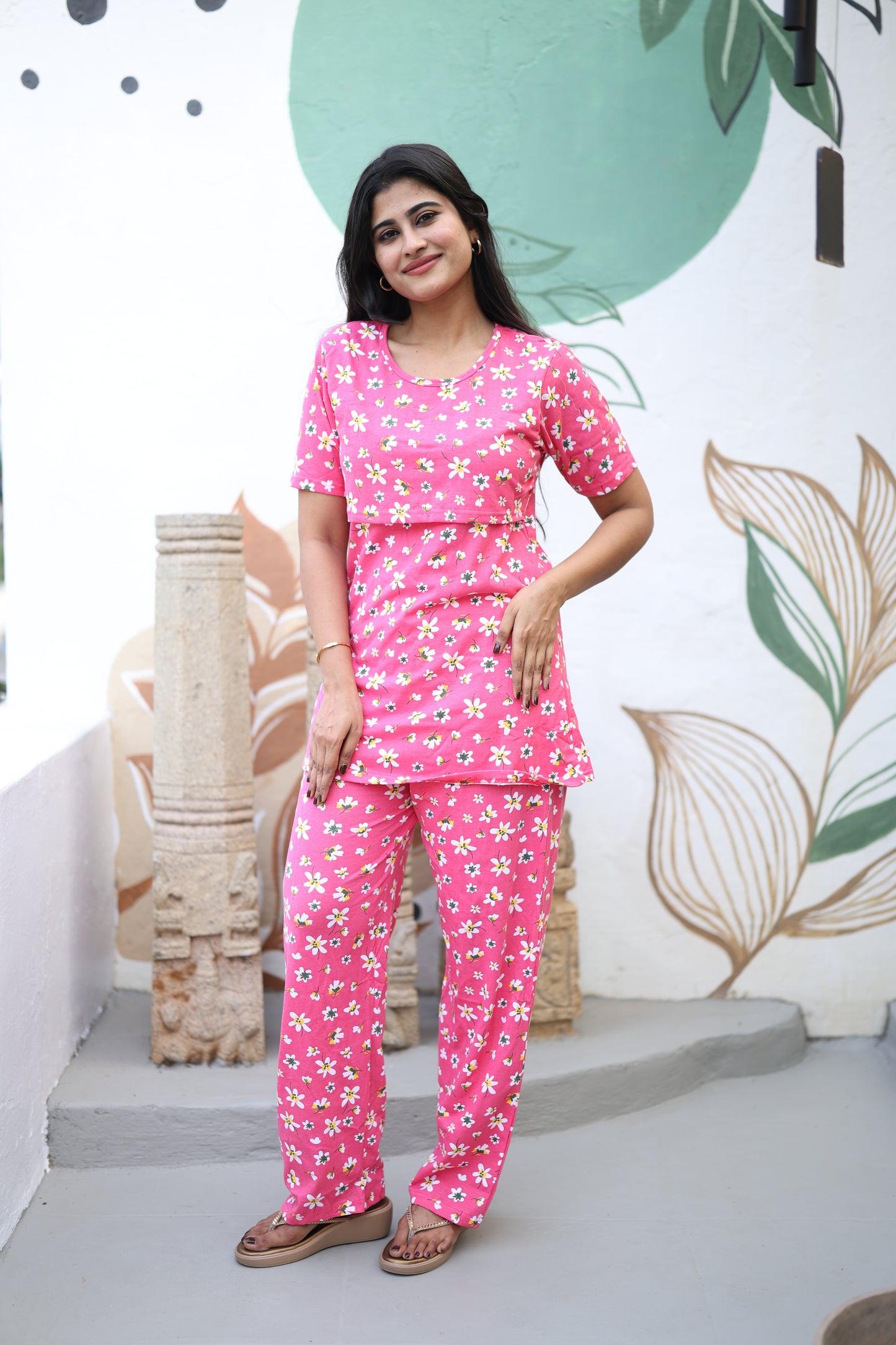 Feeding/Maternity - Hoseiry Cotton Pull up T shirt and Plazzo Set-TP005