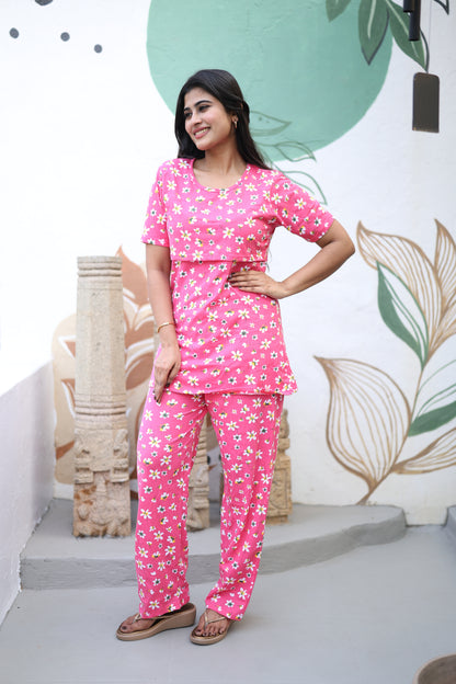 Feeding/Maternity - Hoseiry Cotton Pull up T shirt and Plazzo Set-TP005