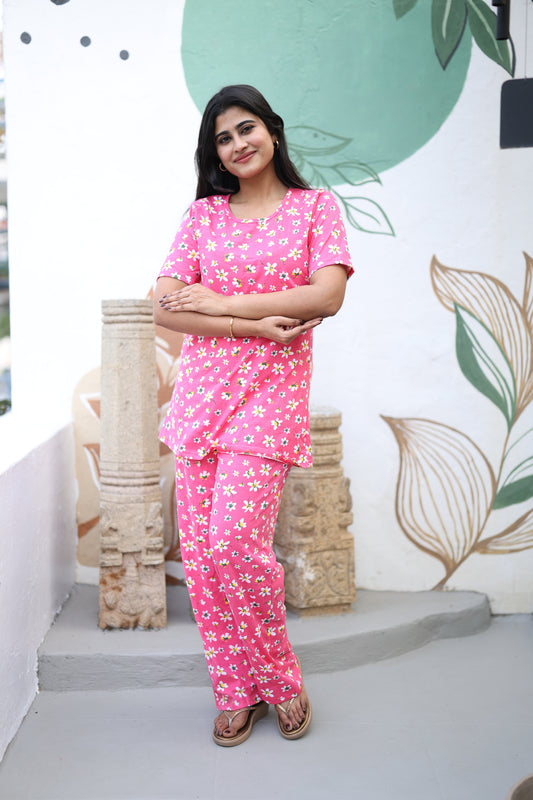 Feeding/Maternity - Hoseiry Cotton Pull up T shirt and Plazzo Set-TP005