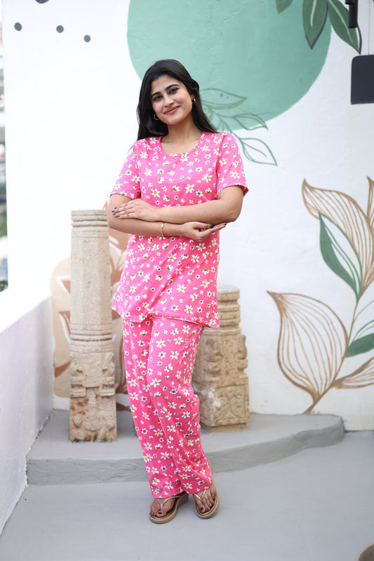 Feeding/Maternity - Hoseiry Cotton Pull up T shirt and Plazzo Set-TP005