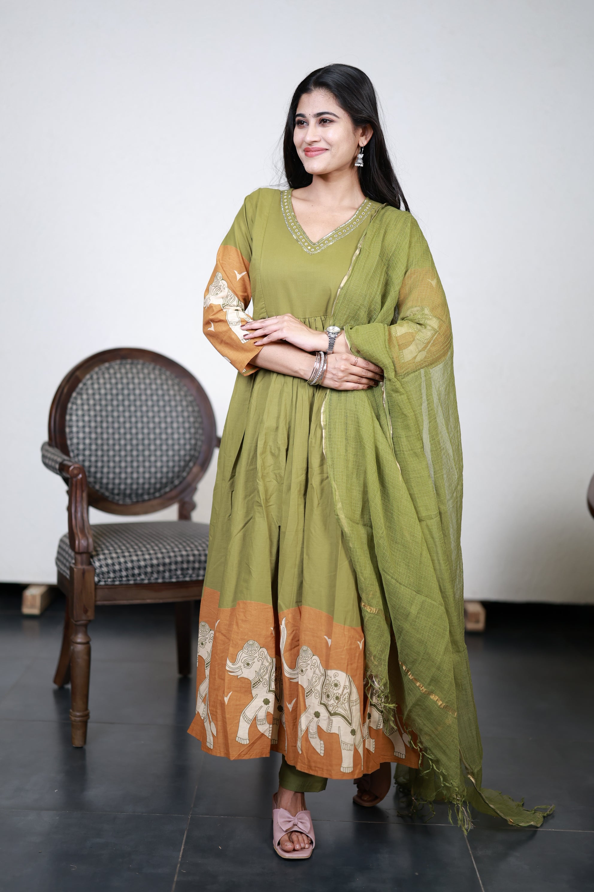 Premium Cotton Anarkali Salwar Set-(Top,Bottom,Duppatta)- Feeding/Non Feeding