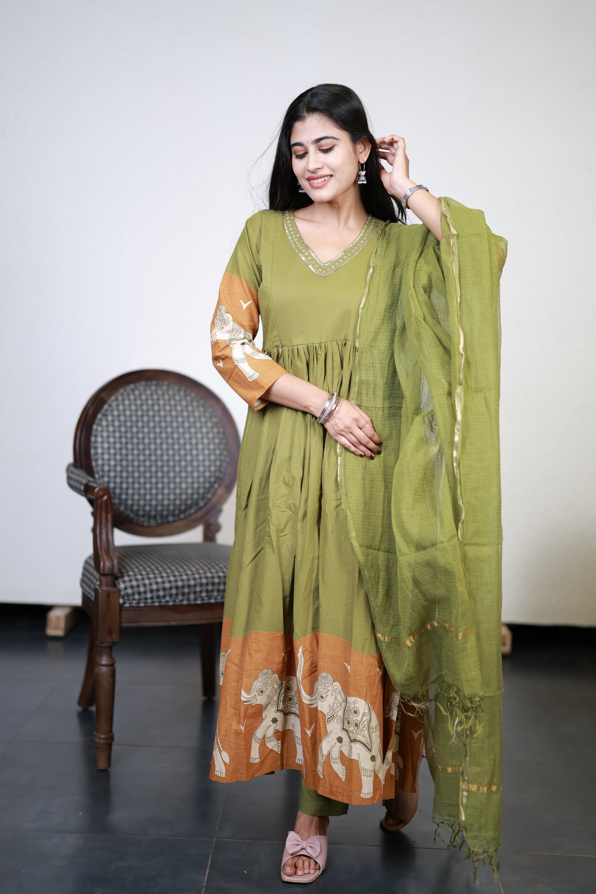 Premium Cotton Anarkali Salwar Set-(Top,Bottom,Duppatta)- Feeding/Non Feeding