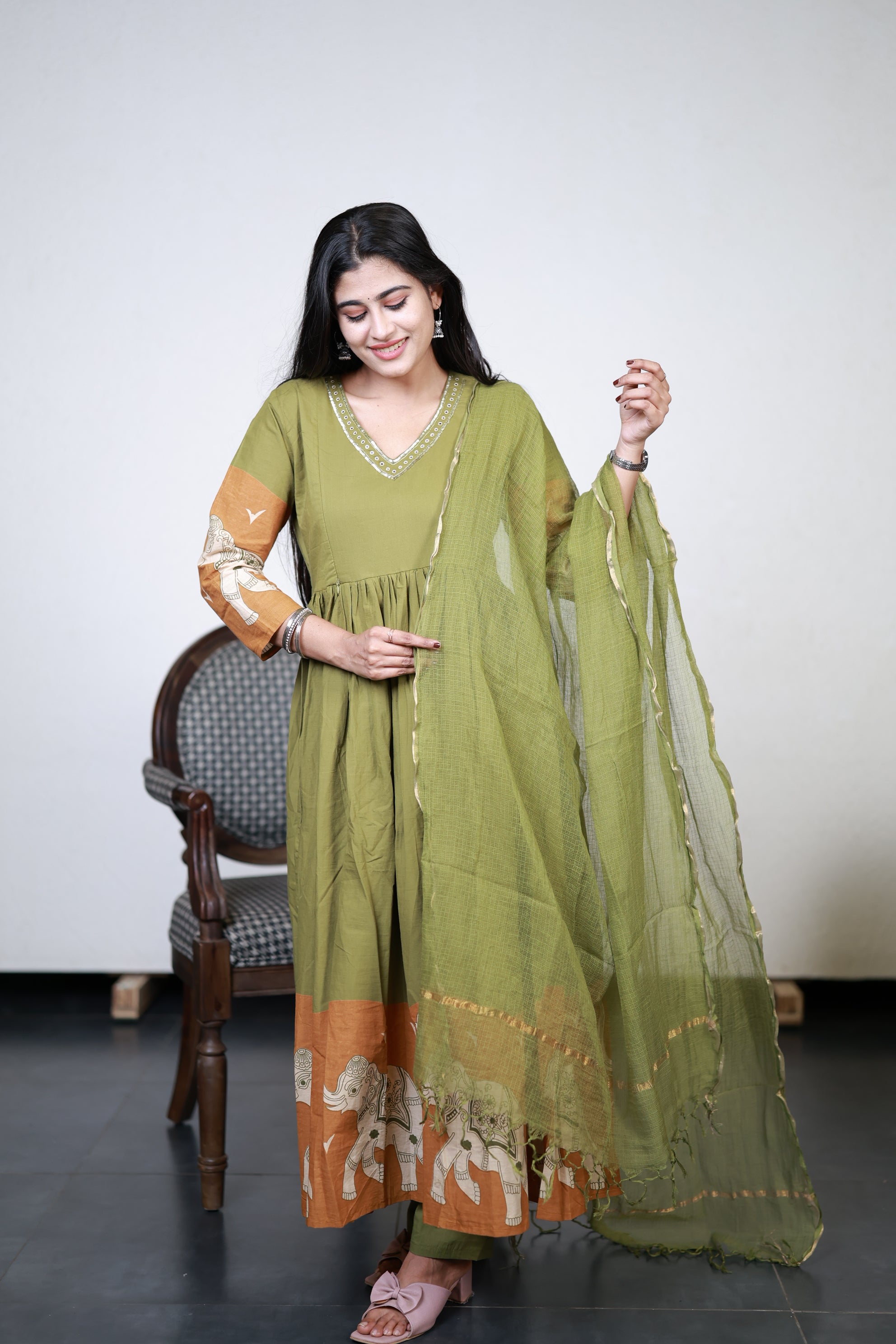 Premium Cotton Anarkali Salwar Set-(Top,Bottom,Duppatta)- Feeding/Non Feeding