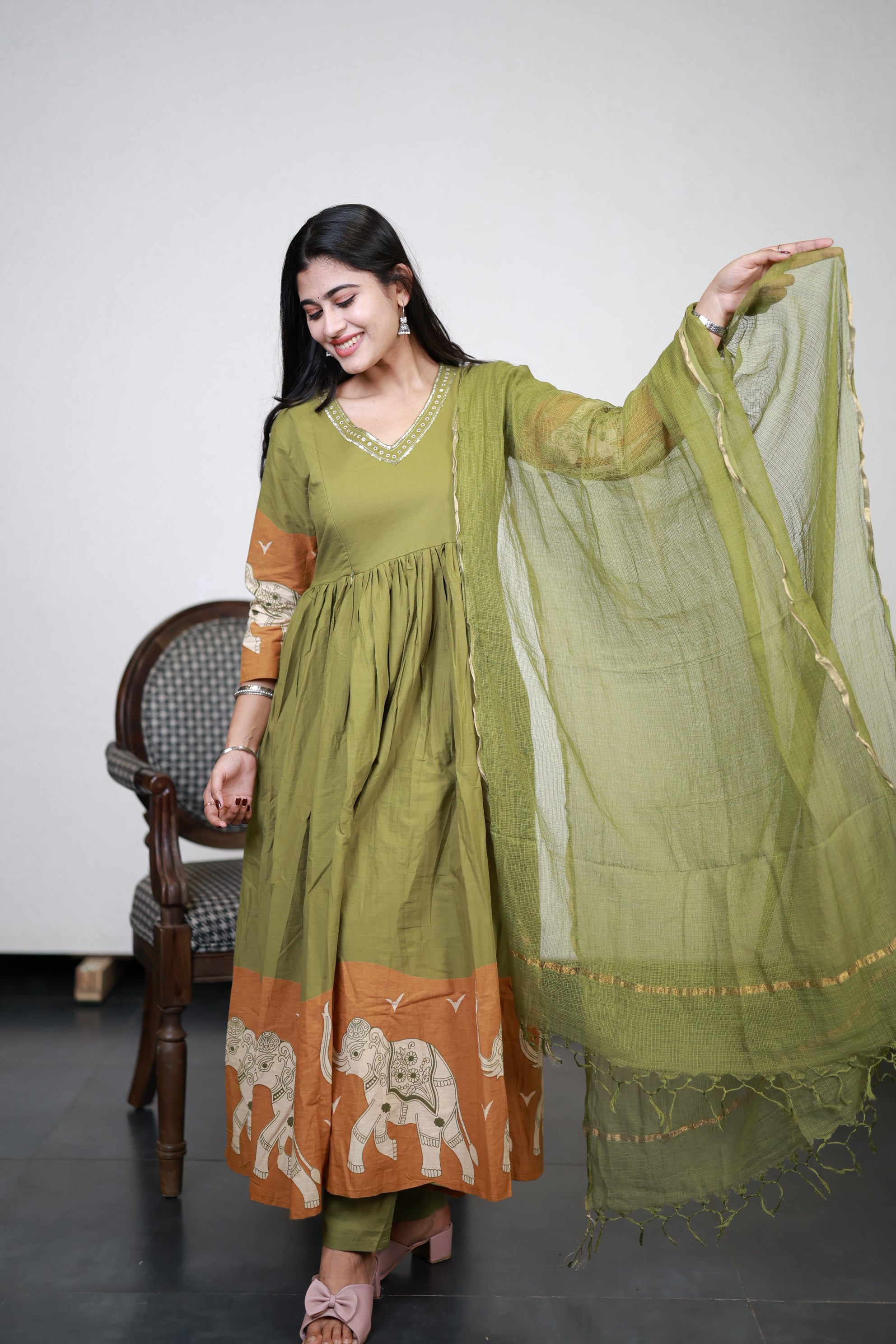 Premium Cotton Anarkali Salwar Set-(Top,Bottom,Duppatta)- Feeding/Non Feeding