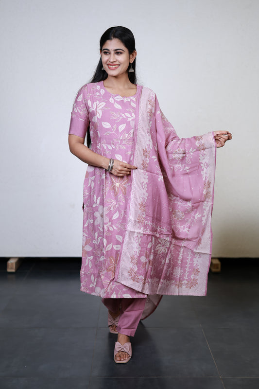 Premium Vatican Foil Printed Salwar Set-(Top,Bottom,Duppatta)- Feeding/Non Feeding