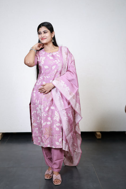 Premium Vatican Foil Printed Salwar Set-(Top,Bottom,Duppatta)- Feeding/Non Feeding FC0267