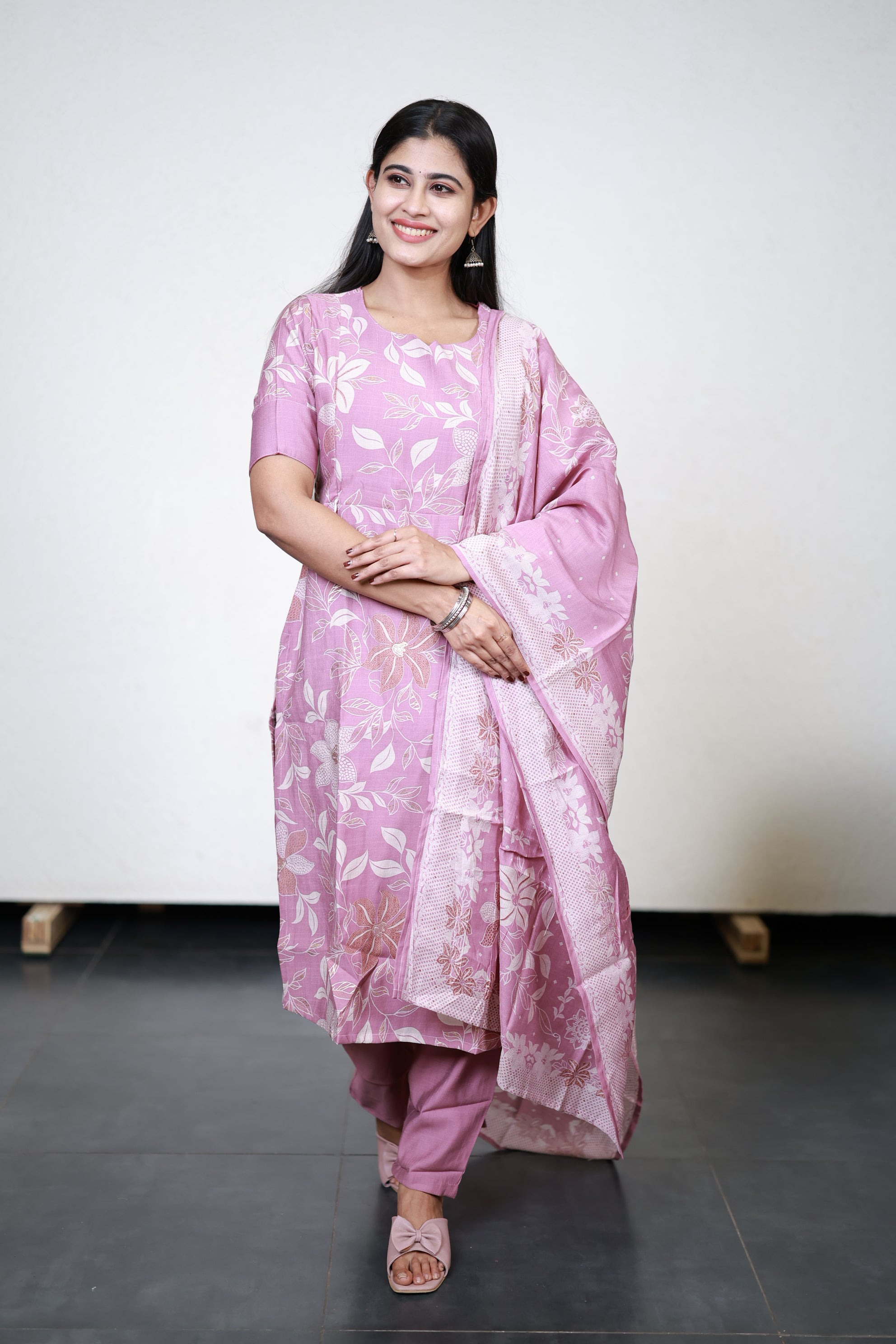 Premium Vatican Foil Printed Salwar Set-(Top,Bottom,Duppatta)- Feeding/Non Feeding