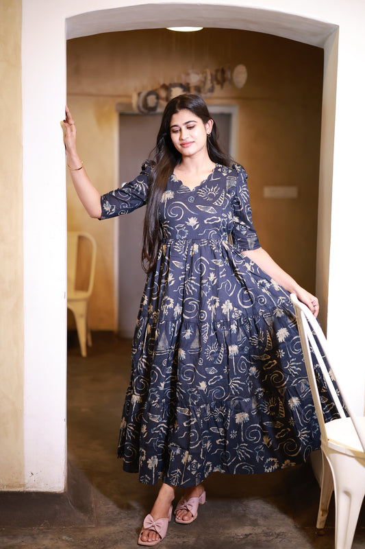 Premium Cotton Maxi ( with cotton Lining ) Feeding/Non Feeding-Navy