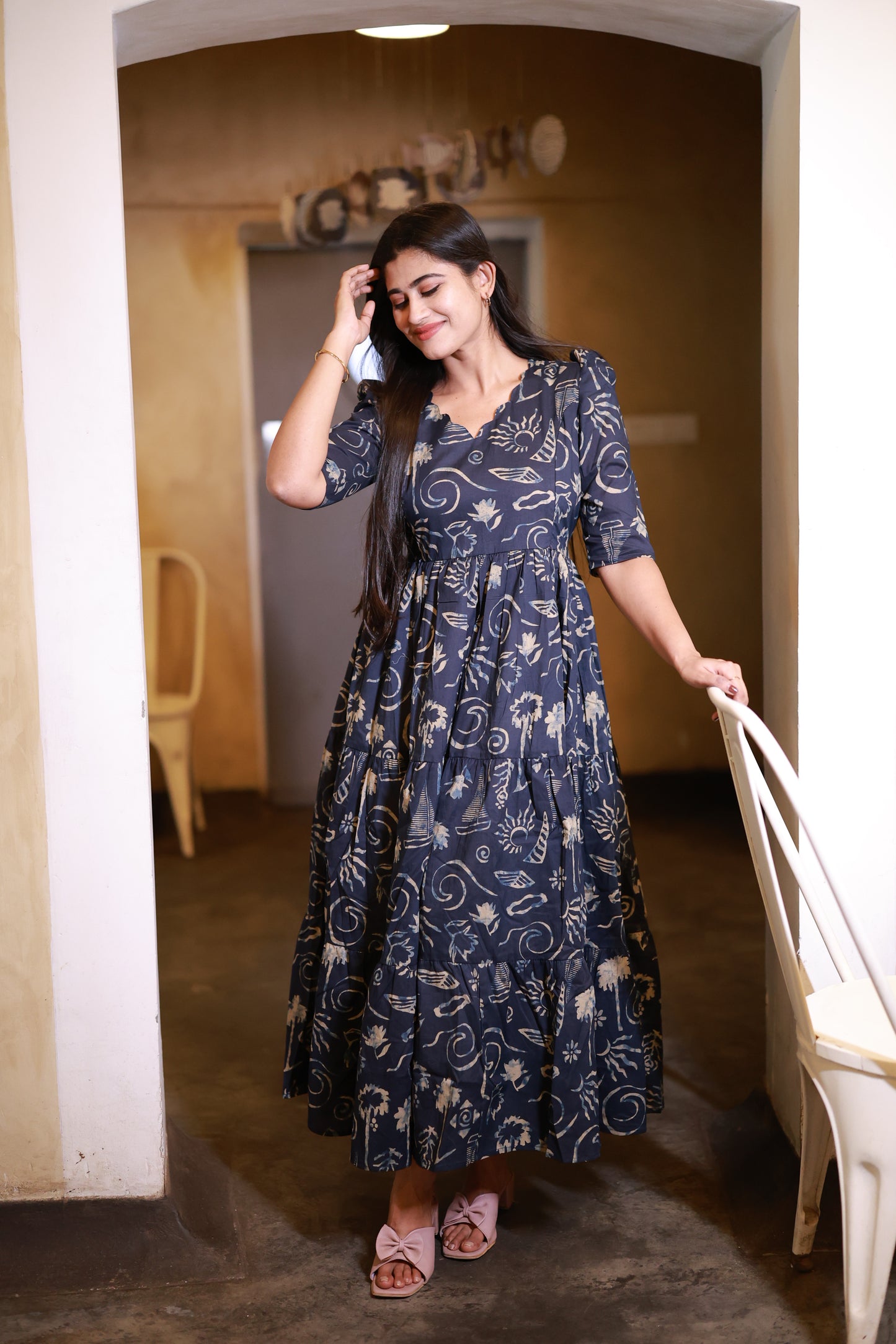 Premium Cotton Maxi ( with cotton Lining ) Feeding/Non Feeding-Navy FC0065