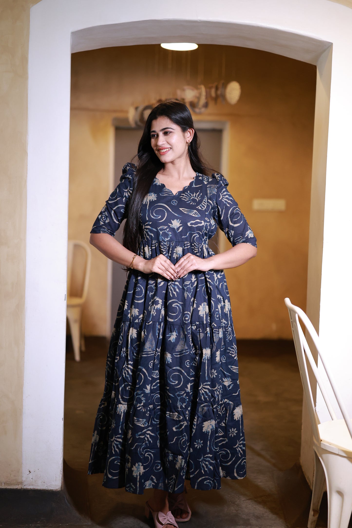 Premium Cotton Maxi ( with cotton Lining ) Feeding/Non Feeding-Navy FC0065