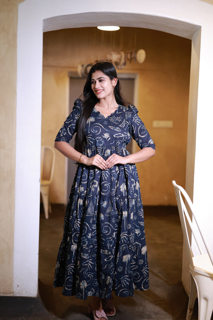 Premium Cotton Maxi ( with cotton Lining ) Feeding/Non Feeding-Navy FC0065