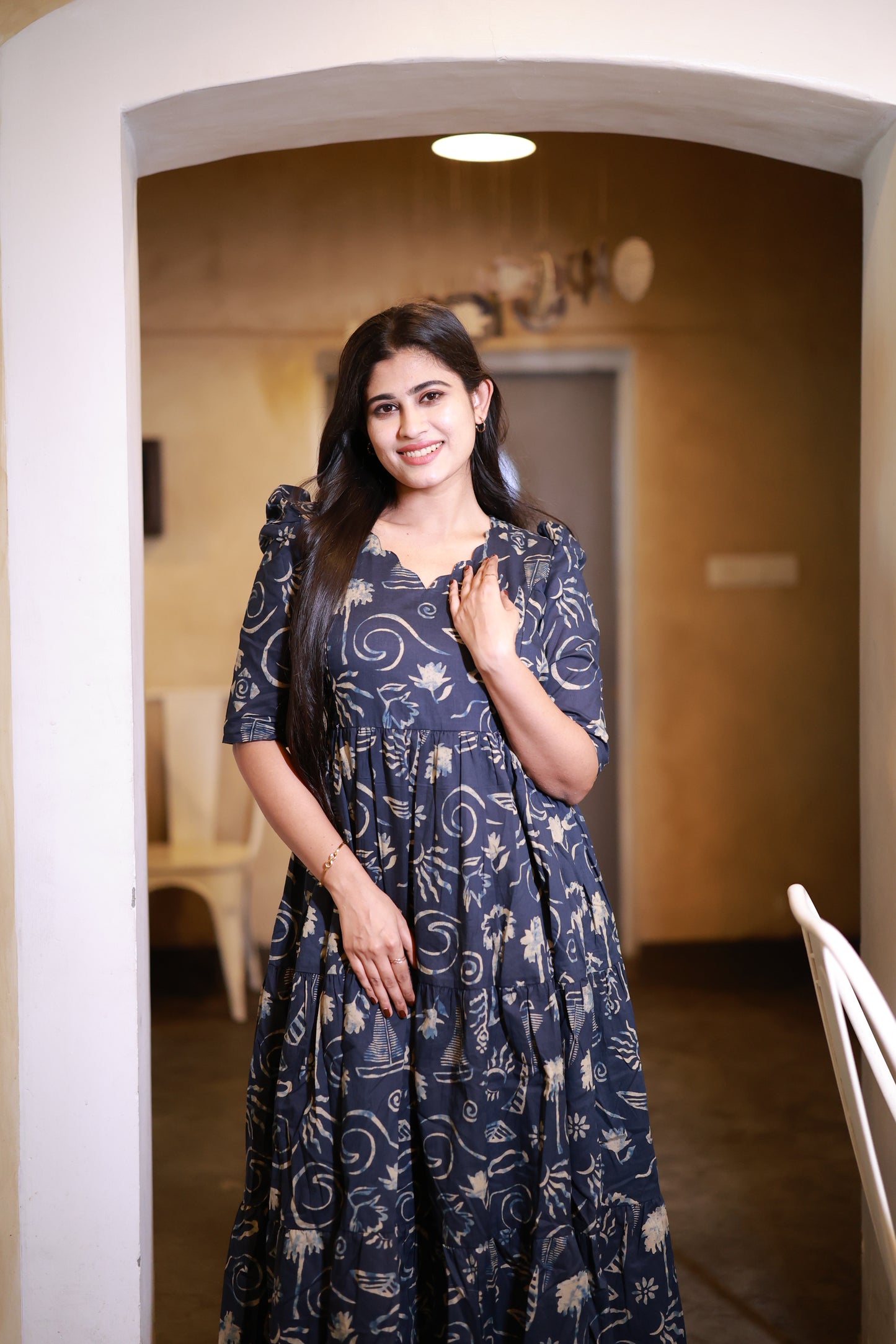 Premium Cotton Maxi ( with cotton Lining ) Feeding/Non Feeding-Navy FC0065