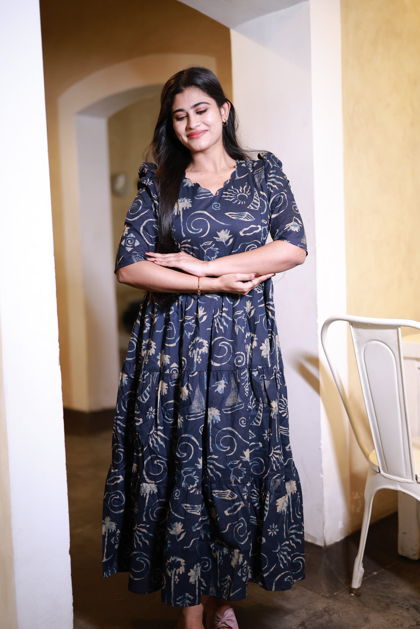 Premium Cotton Maxi ( with cotton Lining ) Feeding/Non Feeding-Navy FC0065