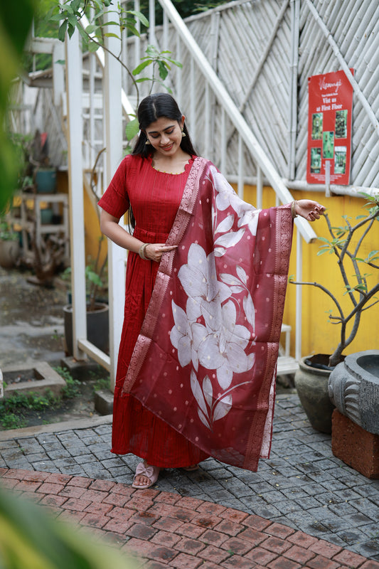 NEW FESTIVE Raw Silk Maxi with Digital Printed Duppata- Feeding/Non Feeding
